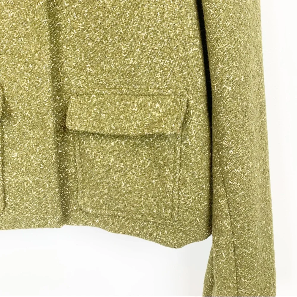 a new day Olive Green Tweed Cropped Blazer with Red & Black Cuff Detail